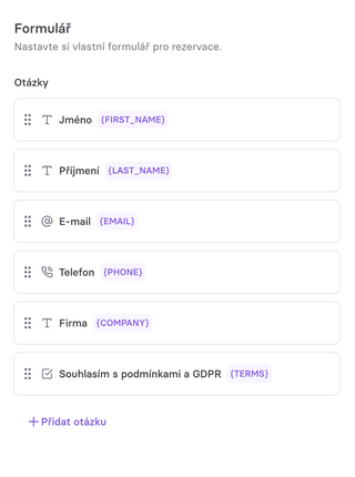 Nastavení vlastních polí v rezervačním formuláři.
