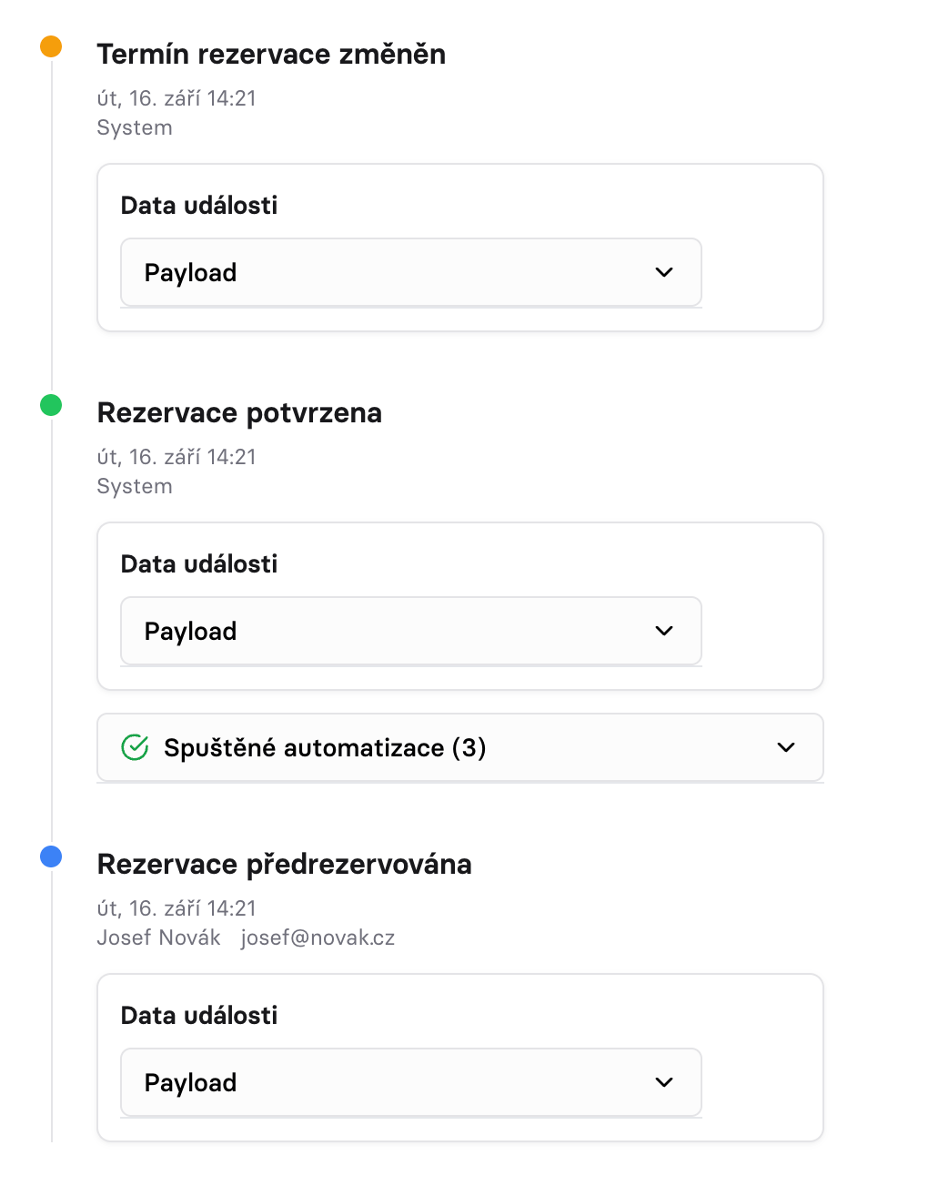 Ukázka Booking Activity Logu