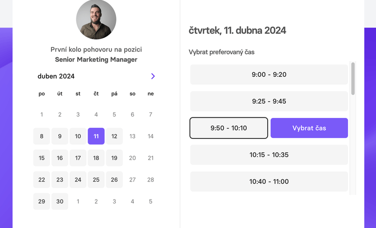 Příklad použití Zaptime pro pohovory.